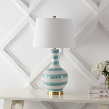 Tucker 30.5" Striped Ceramic/Metal LED Table Lamp - JONATHAN Y